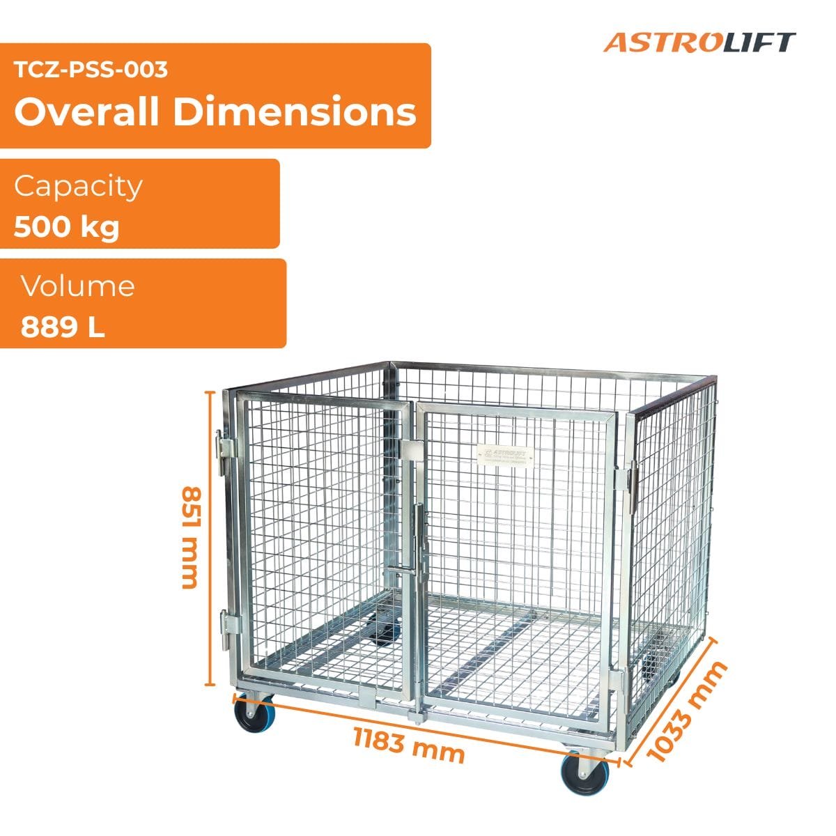Buy Cage Trolley (Dual-door - Small) in Cage Trolley from Astrolift NZ